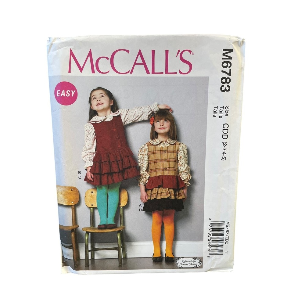 McCall's Sewing Pattern M6783 Girls Size 2-5 Jumper Dress Blouse Ruffles Easy